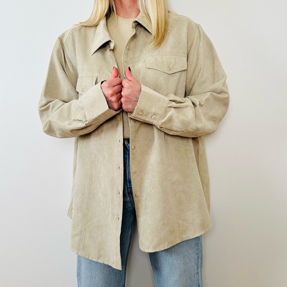 Carolina Colours Faux Suede Long Sleeve Button Down Chest Pockets Shirt - Picture 5 of 11